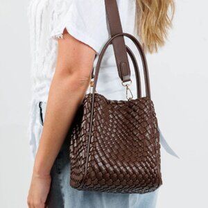 Anthropologie Mini Woven Tote Bag in Espresso